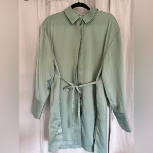 House of Harlow Sage Green Satin Shirt Dress